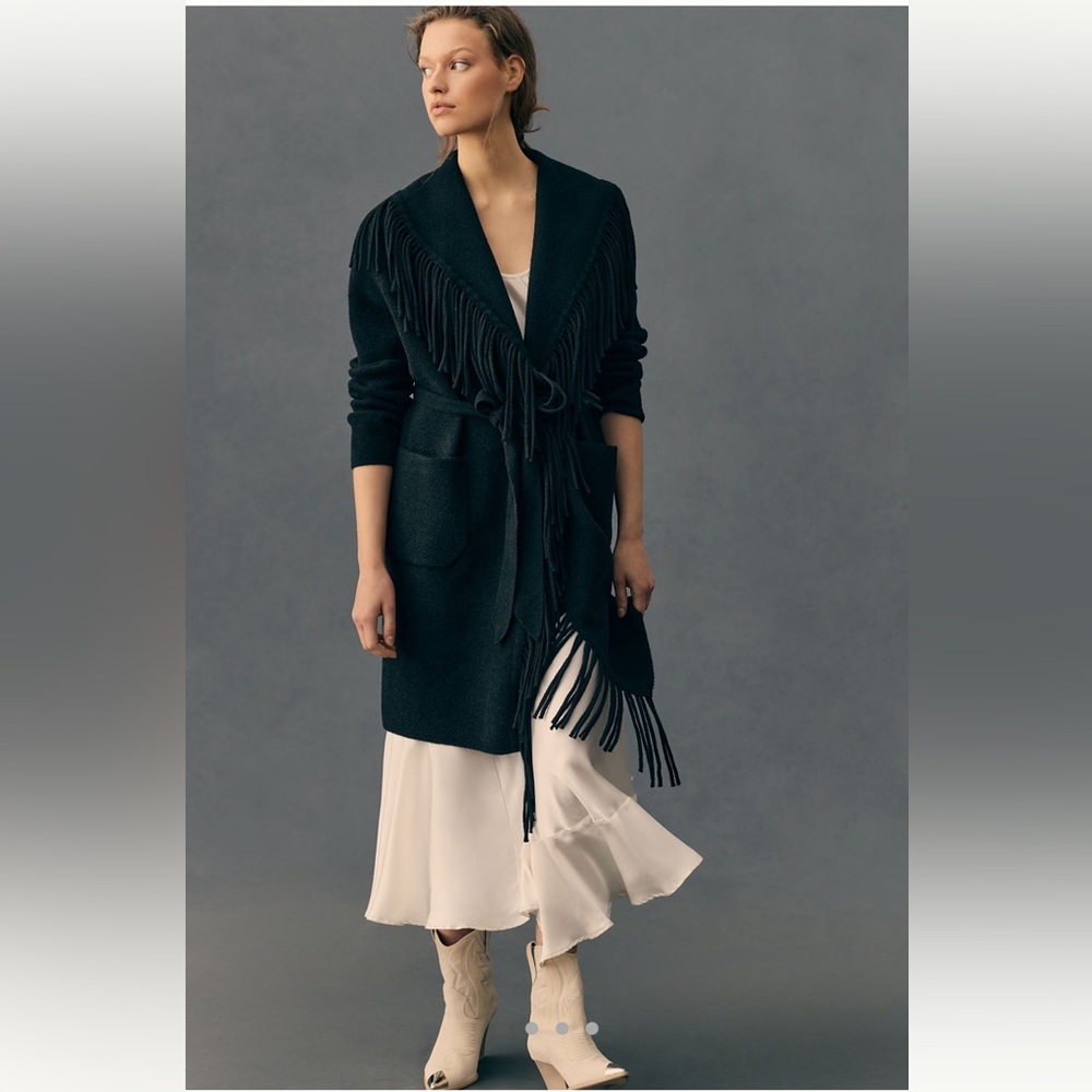 Anthropologie NVLT Longline Fringe Cardigan Coat